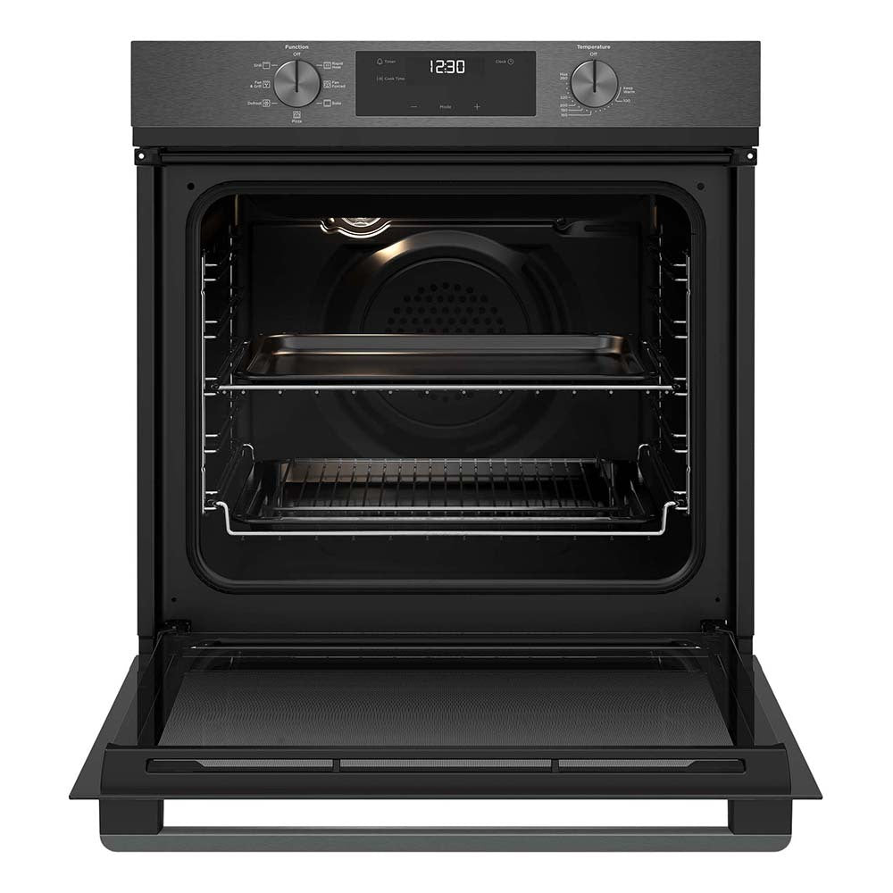 Westinghouse 60cm 7 Function Electric Built-In Oven Dark Steel WVE6515DD, Front view with door open