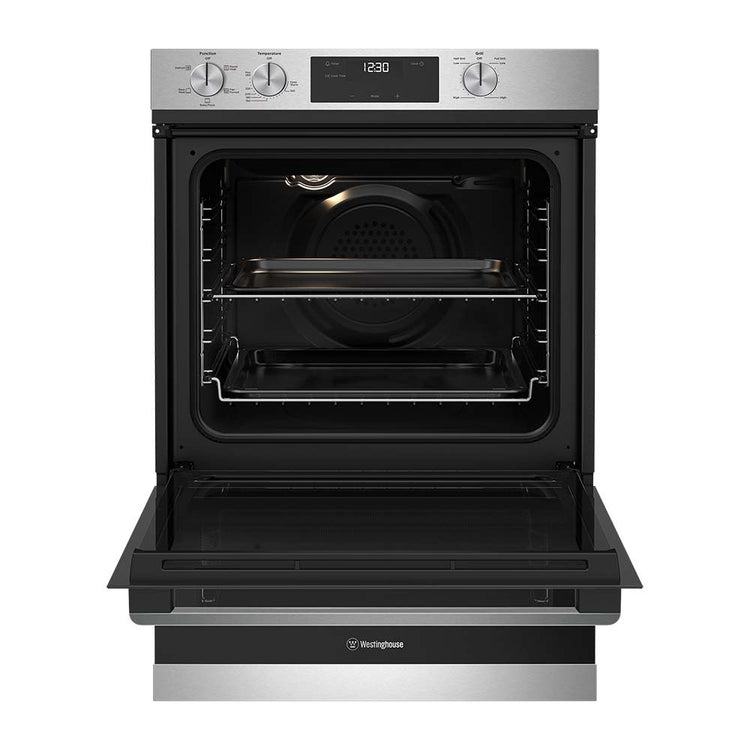 Westinghouse 60cm 5 Function Electric Built-In Oven with Separate Grill WVE6565SD, Front view with open door