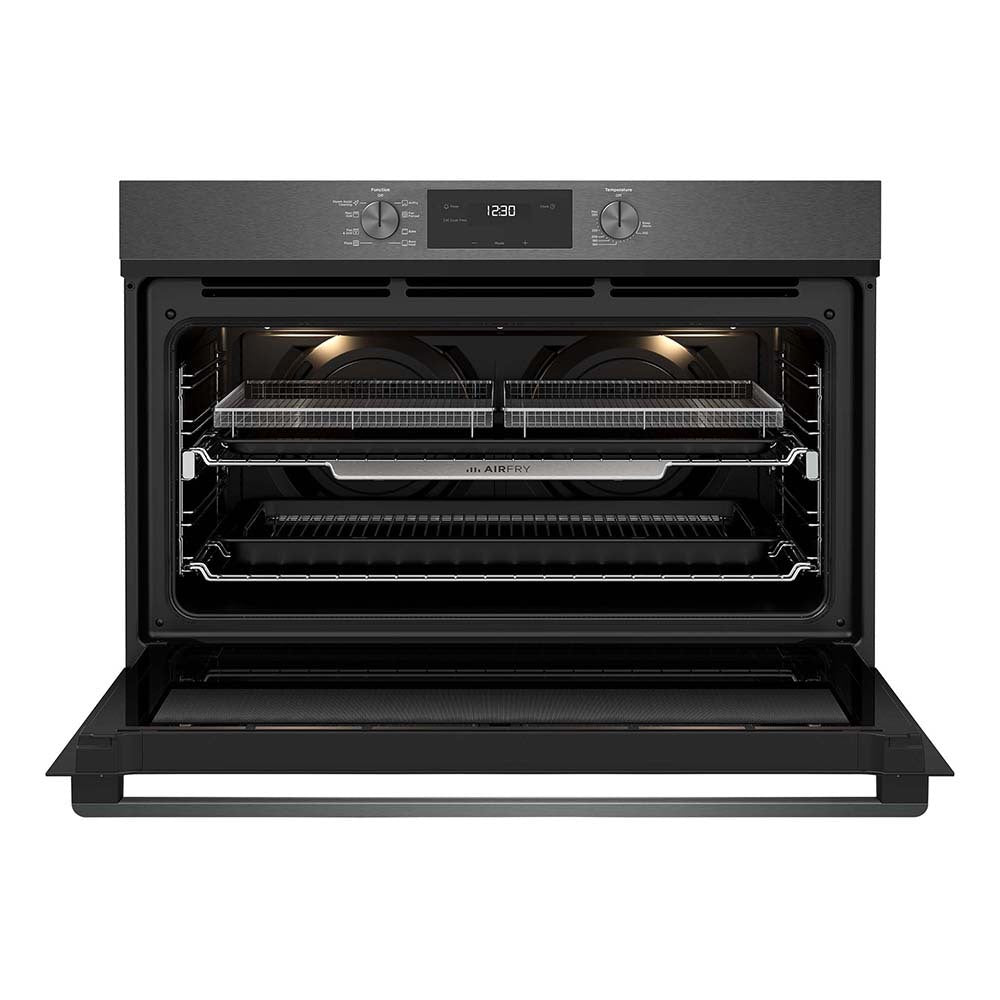 Westinghouse WVE9516DD 90cm Dark Stainless Steel Built-in Oven, Front view with door open