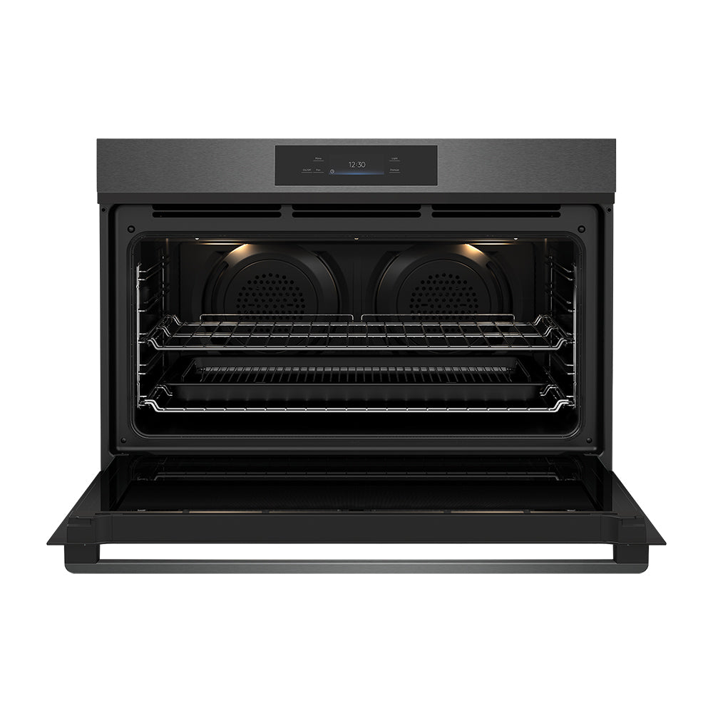 Westinghouse WVE9915DDA 90cm Dark Stainless Steel Multi-Function 15 Oven, Front view with door open