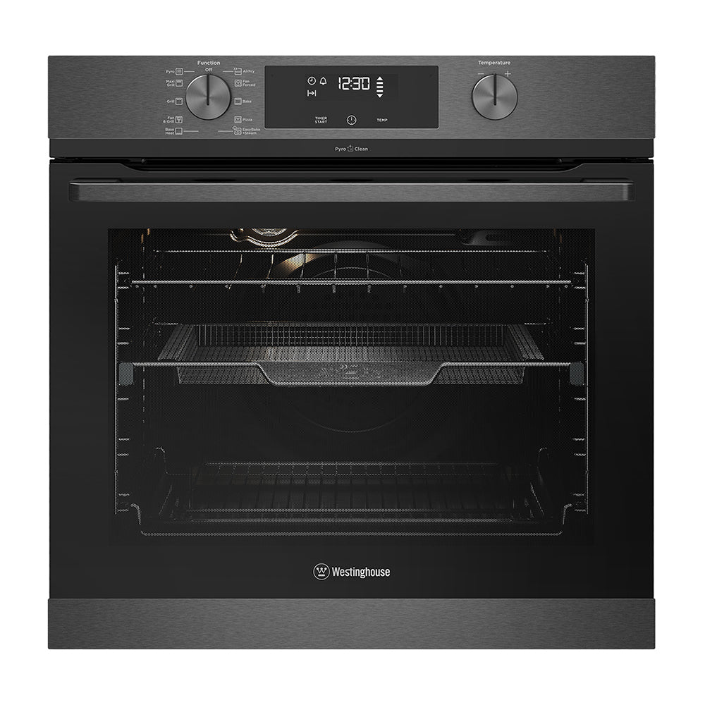 Westinghouse WVEP617DSC 60cm Dark Stainless Steel 10-Function Electric Oven, Front view