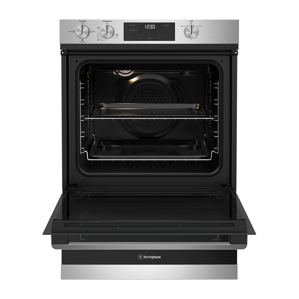 Westinghouse WVG6565SD 60cm 3 Function Electric Built-In Oven with Separate Grill, Front view with open door