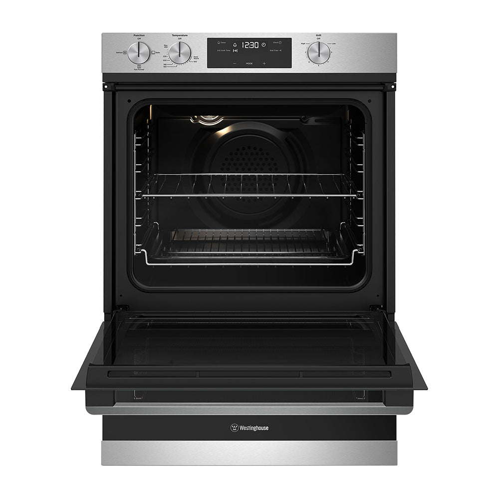 Westinghouse 60cm LPG Built-In Oven with Separate Grill Stainless Steel WVG665SCLP, Front view with open door