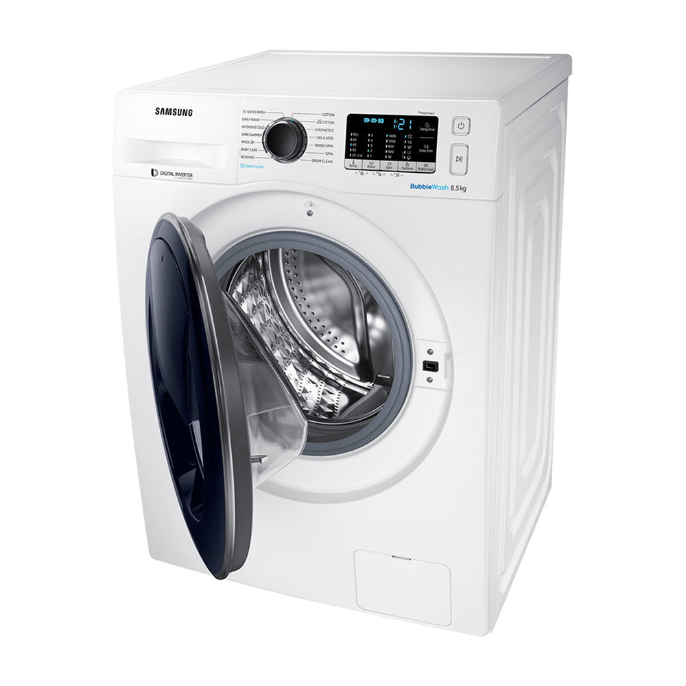 Samsung 8.5Kg AddWash Front Load Washing Machine with Steam WW85K54E0UW, Left front view open door