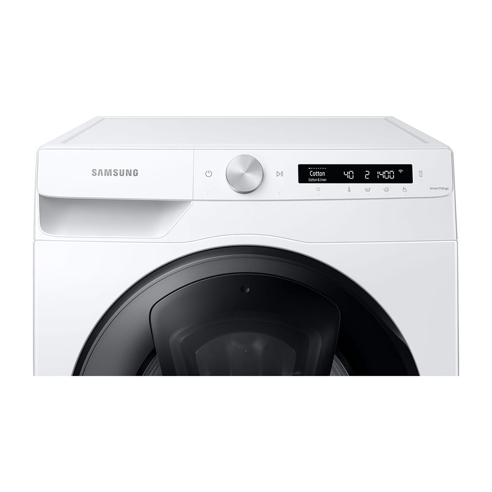 Samsung 8.5kg AI Personalised AddWash Front Load Washing Machine WW85T554DAW, Front panel perspective view