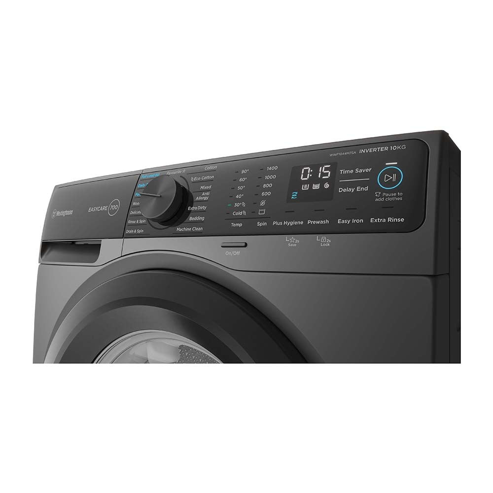 Westinghouse 10kg EasyCare Front Load Washing Machine Black WWF1044M7SA, Panel perspective view