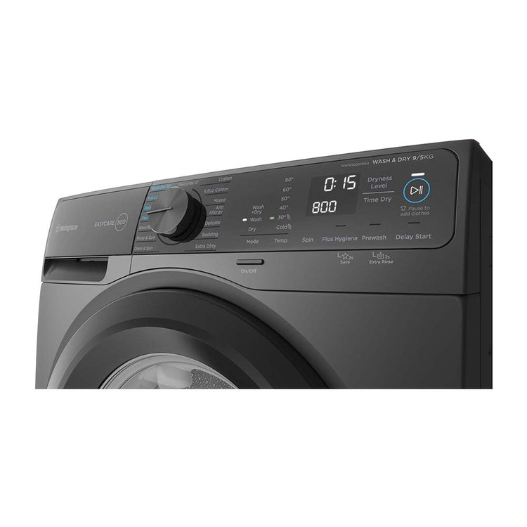 Westinghouse 9kg EasyCare Front Load Washer Dryer Black WWW9024M5SA, Panel perspective view