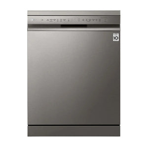 LG XD4B15PS QuadWash 60cm 15 Place Freestanding Dishwasher Platinum Steel, Front view