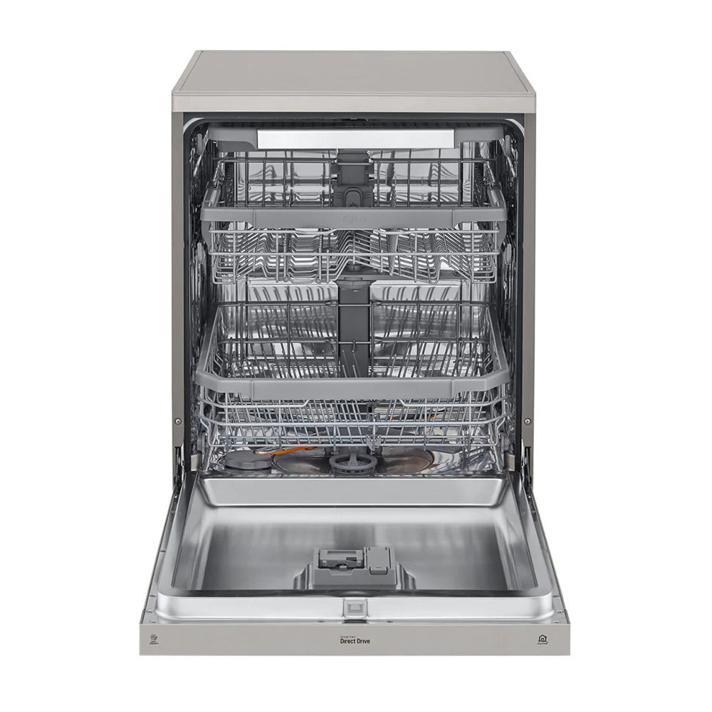 LG XD4B15PS QuadWash 60cm 15 Place Freestanding Dishwasher Platinum Steel, Front open