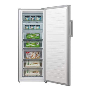 Yokohama YOKF268S 268L Hybrid Fridge Freezer, Front view with open doors, full of food items